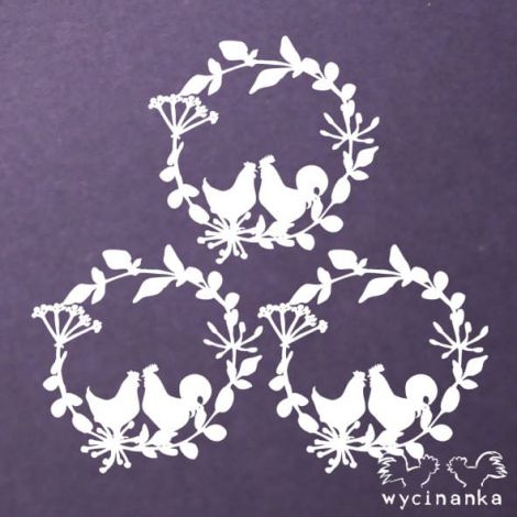 Tekturka Wycinanka Wielkanoc 2019 - Wianki z kogutem i kurą, 3szt